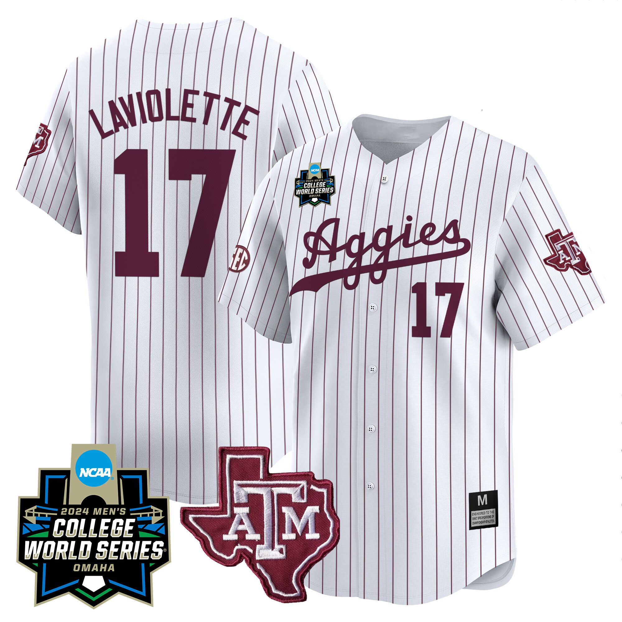 Men Texas A&M Aggies #17 Laviolette White Stripe 2024 College World Series Vapor Premier Limited NCAA Jersey->indianapolis colts->NFL Jersey